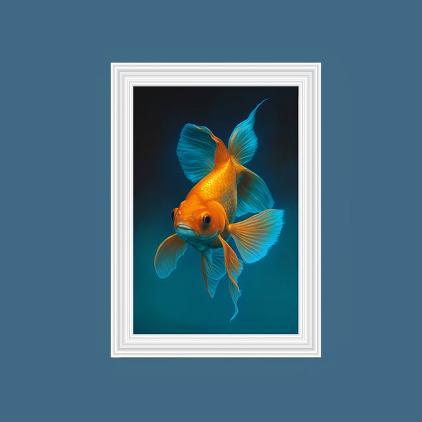 Blue Orange Wall Art, Orange Goldfish In Blue Water Art Print, Fish art Poster, Goldfish Art, Printable Wall Art, Contemporary Art