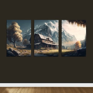 Triptychon Wandkunst, rustikale Berglandschaft Druck Set, 3 Stück Wandkunst, 3er Set Galerie Wandkunst, Triptychon Landschaft, druckbare Wandkunst
