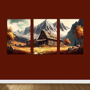 Triptych Wall Art, Rustic Mountain Landscape Print Set, 3 Piece Wall Art, Set Of 3 Gallery Wall Art, Triptych Landscape, Printable Wall Art
