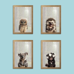 Baby Animal Wall Art, 4 Piece Wall Art, Woodland Animal Nursery Decor, Baby Animal Prints, Boy Girl Room Decor, Small Forest Animals
