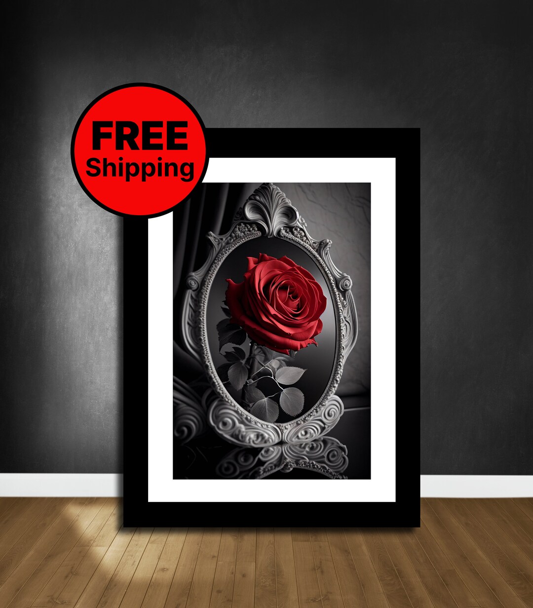 Black White Red Wall Art, Red Rose Print, Red Wall Art, Flower Bouquet
