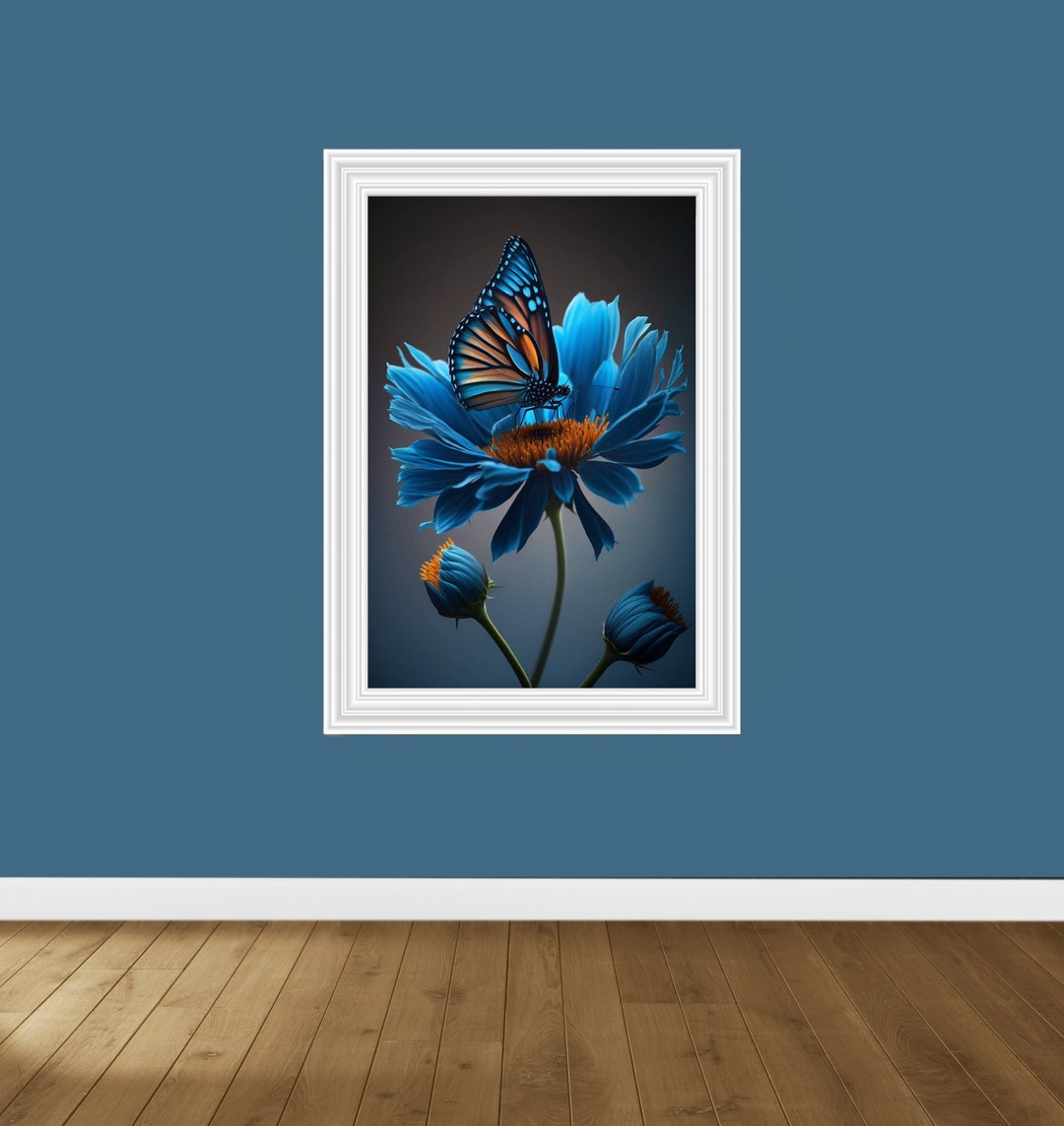 Blue Orange Wall Art Blue Orange Butterfly Art Print Etsy