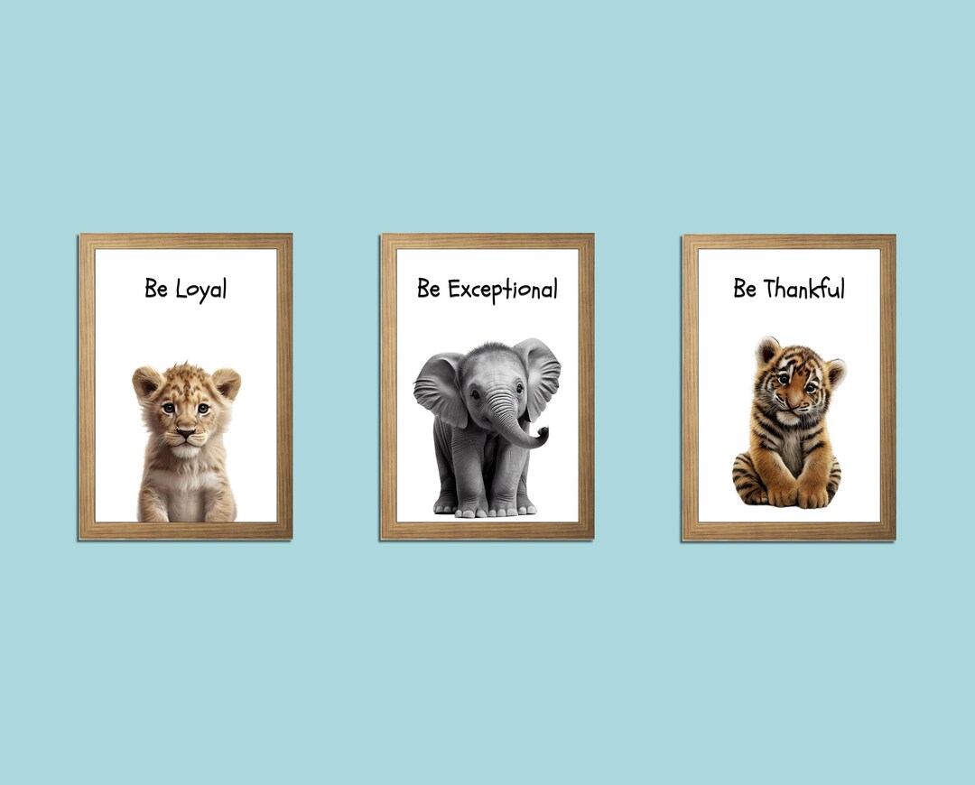 Baby Animal Wall Art, 3 Piece Wall Art, Safari Animal Nursery Decor