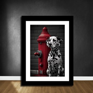 Black White Red Wall Art, Dalmatian Dog Art, Dog Lover Print, Fire Fighter Poster, Red Wall Art, Black White Painting, Printable Wall Art