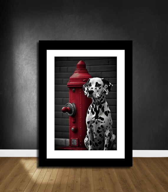 Black White Red Wall Art, Dalmatian Dog Art, Dog Lover Print, Fire Fighter Poster, Red Wall Art, Black White Painting, Printable Wall Art