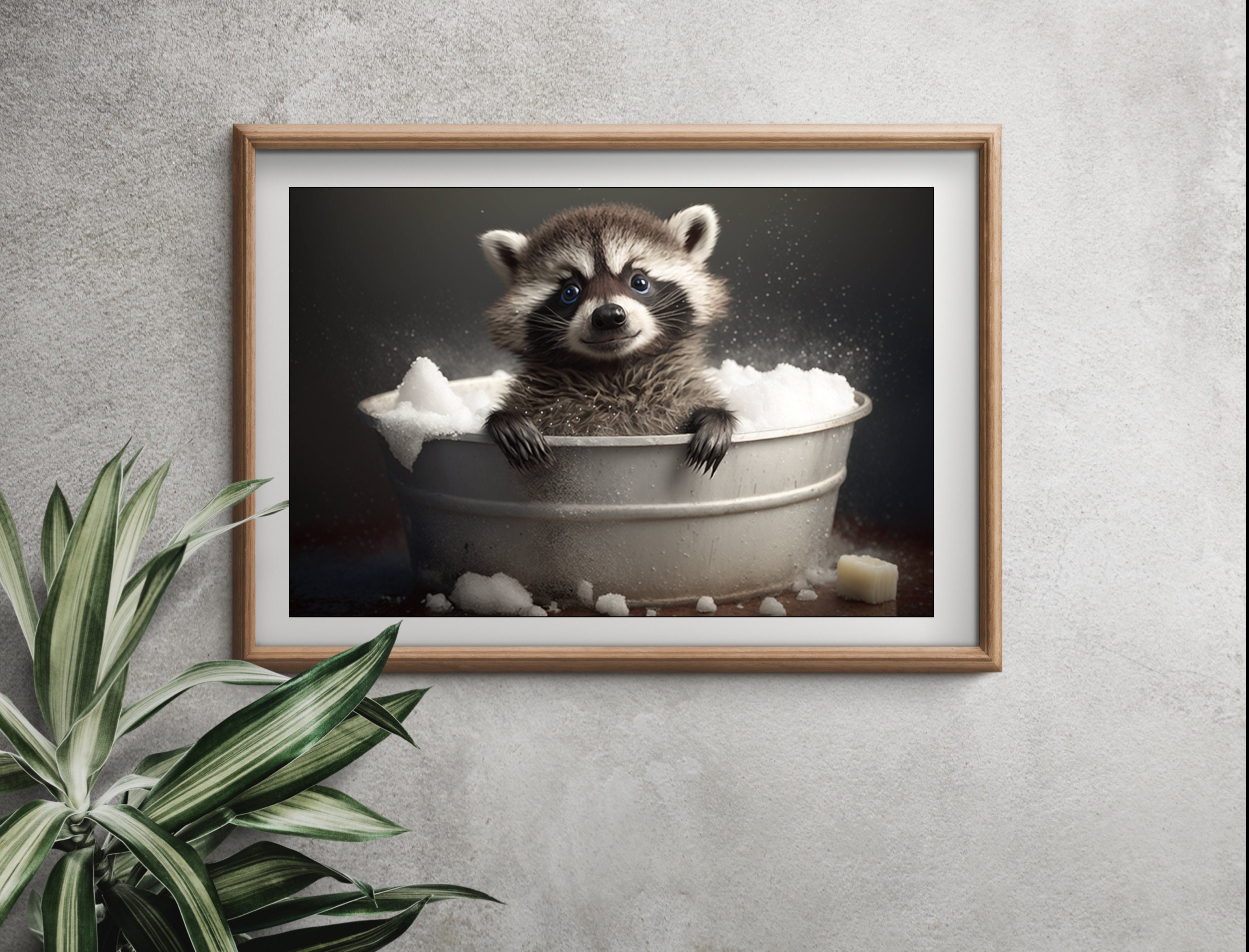 Cute Baby Raccoon in Tub Wall Art, Raccoon Bathing, Funny Bathroom Art ...