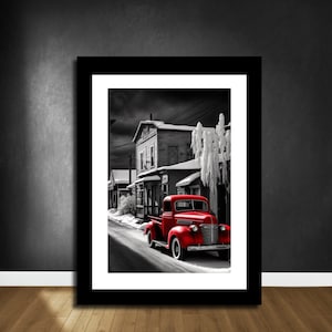 Schwarz weiß rote Wandkunst, alte rote Kleintransporter Druck, Auto Poster, klassische Kleintransporter Kunst, schwarz weiße Malerei, druckbare Wandkunst