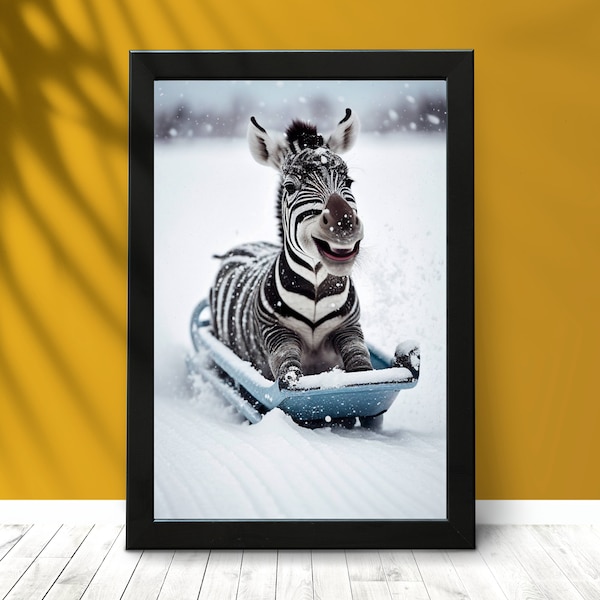 Baby Zebra Print, Animals In Snow, Baby Animal Wall Art, Funny Animal Art, Safari Animals Nursery Print, Kids Room Decor, Baby Animal Print