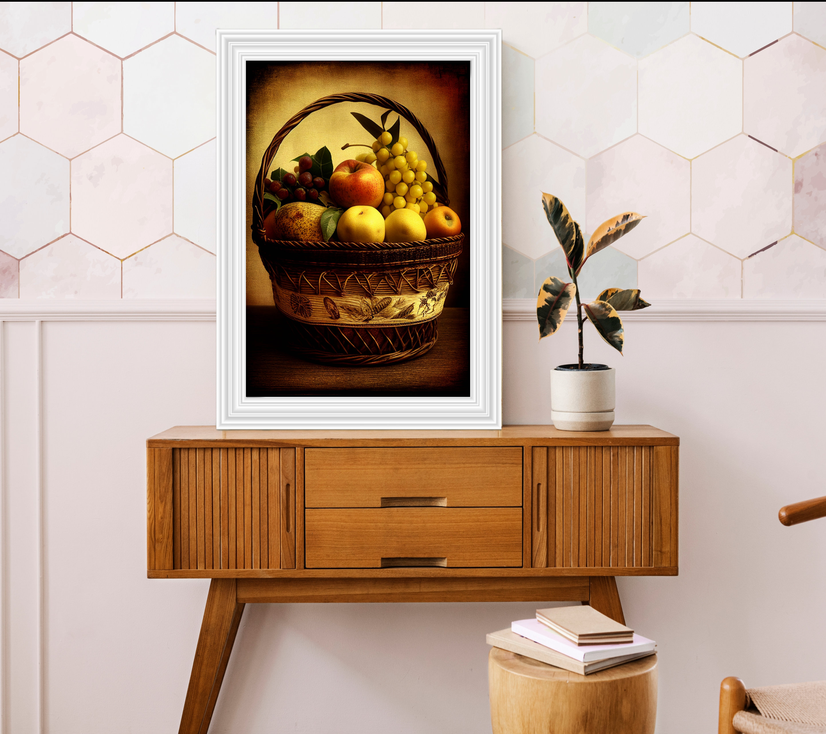 Vintage Looking Wall Art, Fruit Bowl Print, Fruit Basket Poster