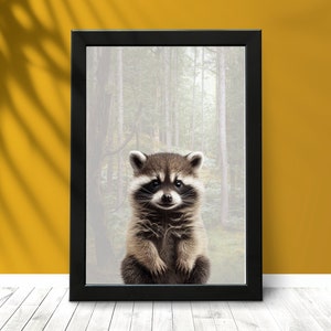 Raccoon Print, Baby Animal Wall Art, Woodland Animal Nursery Decor, Nursery Print, Kids Room Decor, Baby Animal Print, Digital Download
