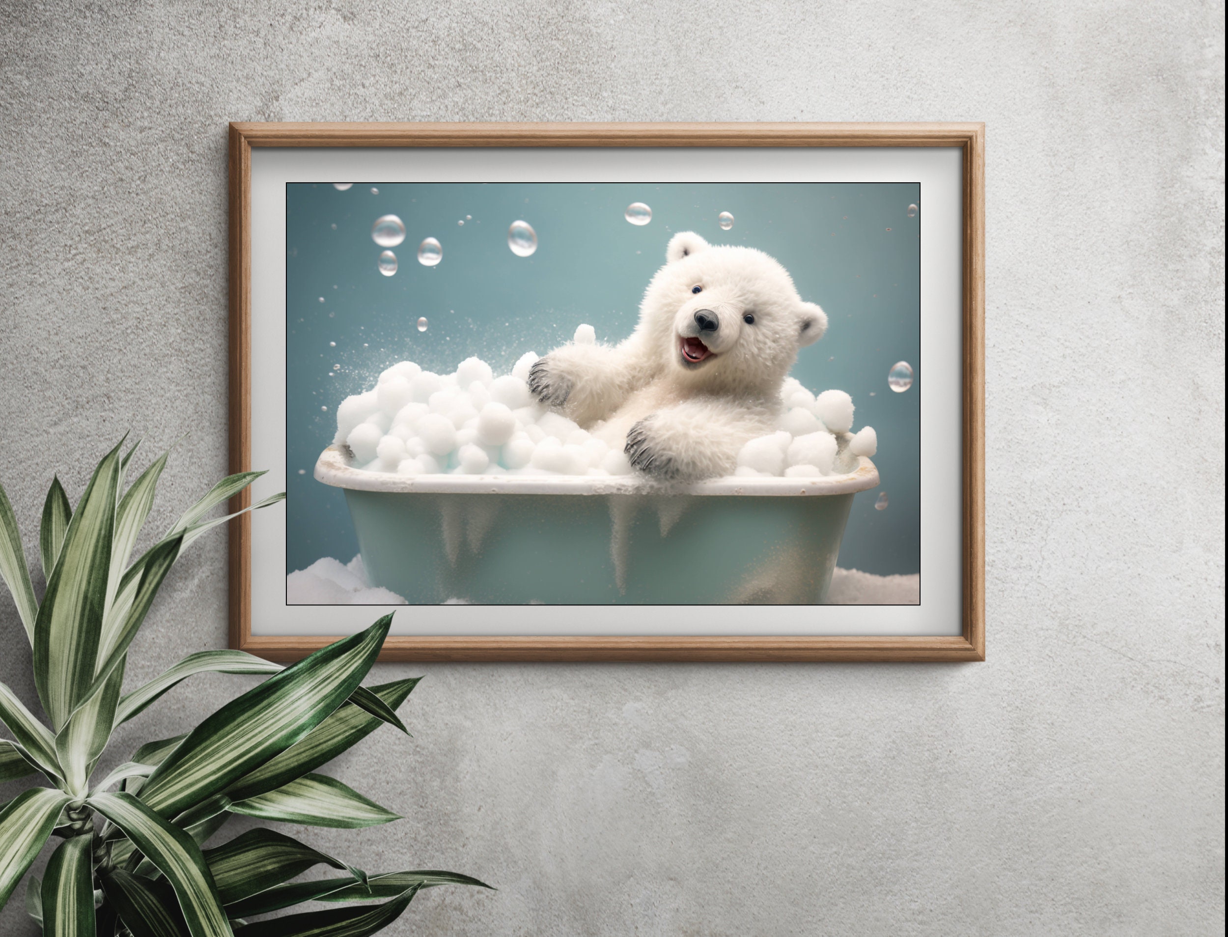 Cute Baby Bear in Bathtub Wall Art, Bear Bathing, Funny Bathroom Art