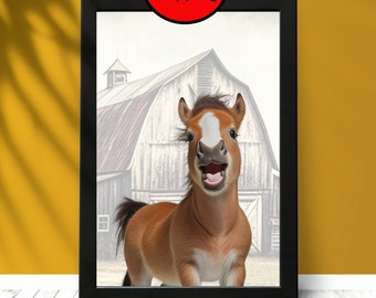Impresión de caballo de bebé, arte de pared de animales de bebé, impresiones de vivero de animales de granja, vida de granja, impresiones de animales de bebé, decoración de guardería, sala de niños Giclée Art Print