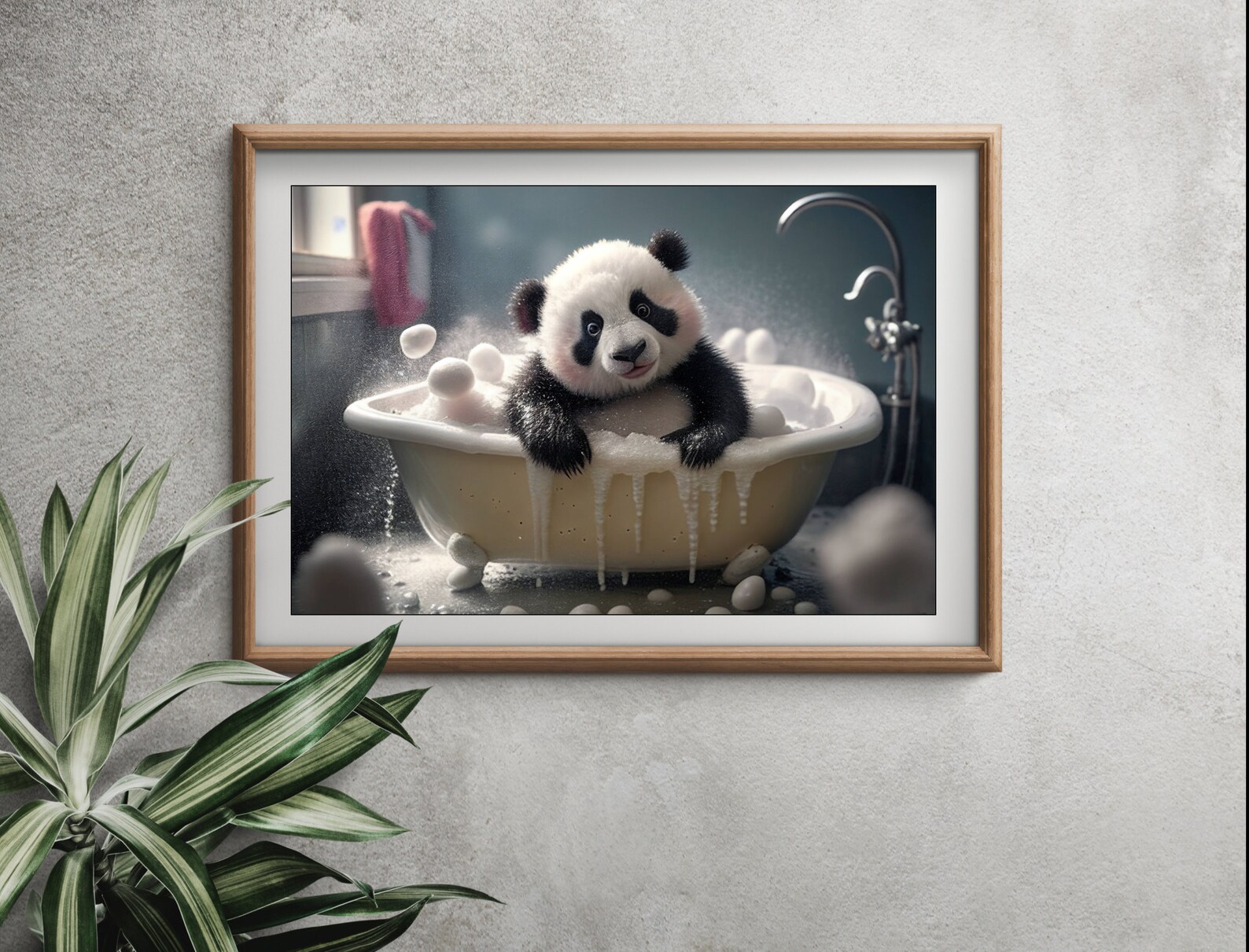 Cute Baby Panda in Bathtub Wall Art, Panda Bathing, Funny Bathroom Art ...