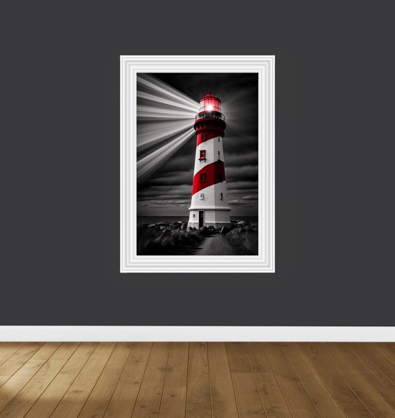 Black White Red Wall Art Red Lighthouse Print Lighthouse - Etsy
