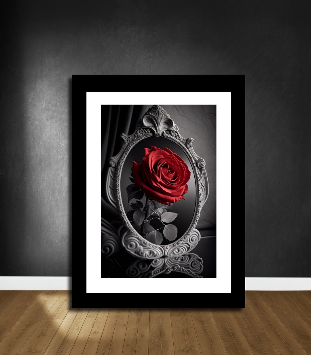Black White Red Wall Art, Red Rose Print, Red Wall Art, Flower Bouquet Art, Love Poster, Black