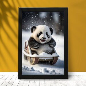 Nadruk Baby Panda, Zwierzęta w śniegu, Sztuka ścienna z motywem małego zwierzęcia, Zabawna sztuka ze zwierzętami, Nadruk z motywem zwierząt safari do pokoju dziecięcego, Wystrój pokoju dziecięcego, Nadruk z motywem małego zwierzęcia
