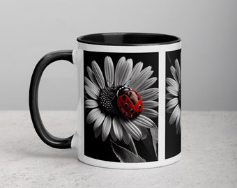 Tasse à café en céramique, coccinelle rouge, tasse florale, noir blanc rouge, porte-boisson chaude ou froide