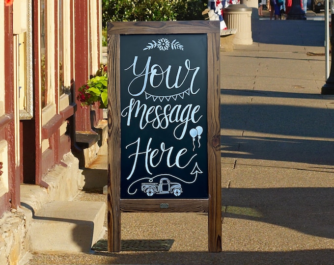 Custom Sidewalk Chalkboard Sign | Rustic Wood, Magnetic Surface A-Frame, Easel, Sandwich Board | New Business, Sales, Announcements, Events