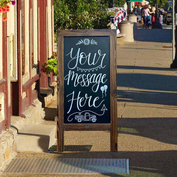 Custom Sidewalk Magnetic Chalkboard Sign | Rustic Brown Wood A-Frame, Easel, Sandwich Board | Menu, Sales, Announcements, Welcome, Events