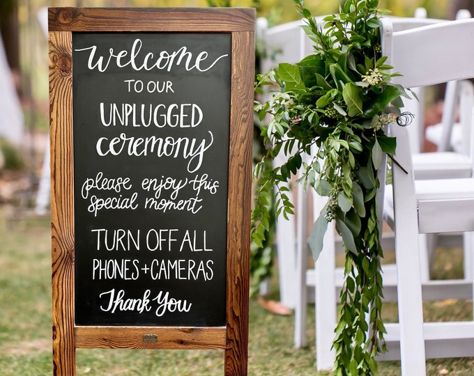 Custom Unplugged Ceremony Sign | Personalized A-Frame Magnetic Chalkboard Sign | No Cameras, No Phones, No Photos, Wedding, Special Events