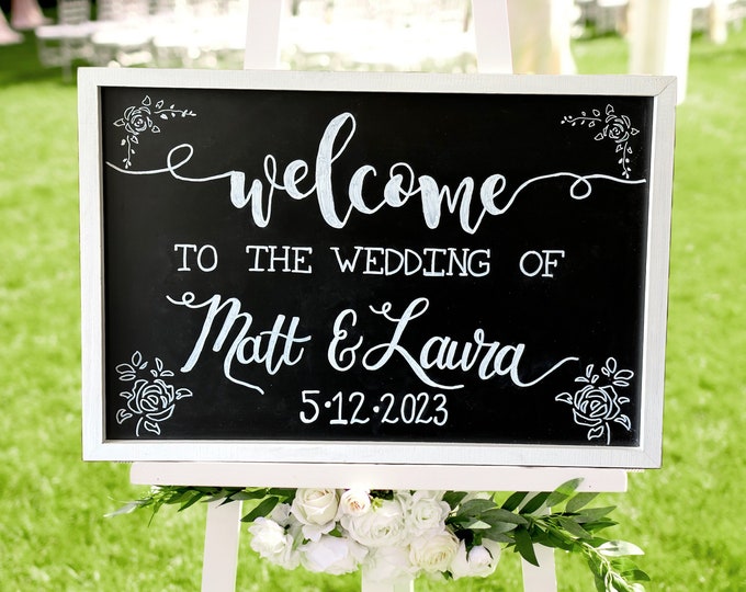 Custom Designed Magnetic Chalkboard Sign, 24x18inches | Wedding, Rehearsal Dinner, Engagement Party, Baby Shower, Anniversary, Special Event