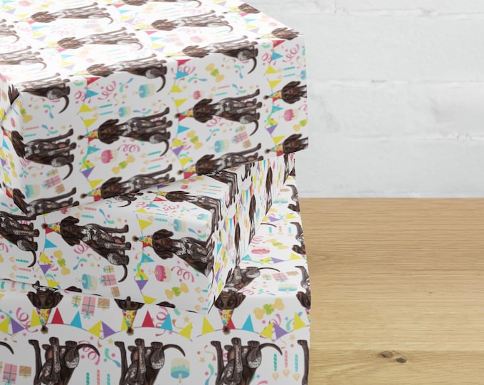 GSP Gift Wrapping Paper Sheets (3) - Birthday Celebration German Short-Haired Pointer, Pet Lover Present, Special Occasion Party Supply
