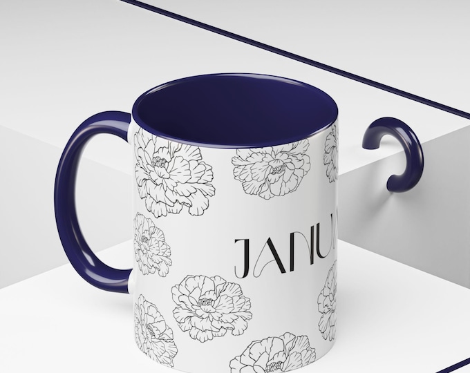 January Birth Flower Mug, Carnation Black and White Florals, Gift for Nature Lover, Home Decor Mug, Birthday Gift, Coffee or Tea Cup