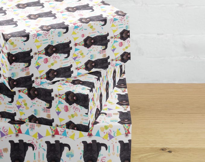 Doodle Wrapping Paper, Celebration Gift Wrap with Black Goldendoodle or Labradoodle Design, Birthday Wrapping Roll, Dog Lover Present Wrap
