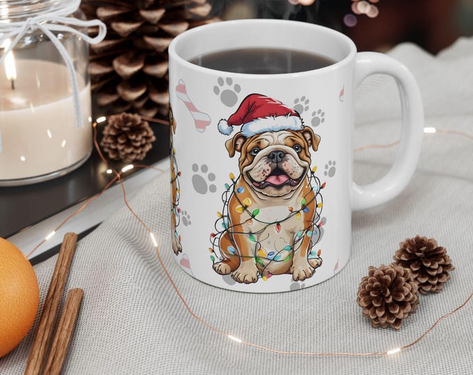 English Bulldog Christmas Ceramic Mug, 11oz, 15oz - Holiday Gift for Dog Lovers, Pet Owners, Tea or Coffee Lovers - Dog Breed Mug