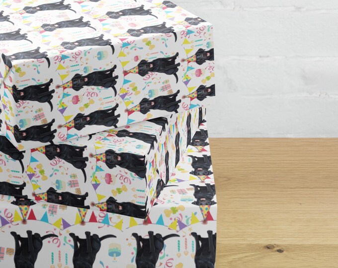 Black Lab Wrapping Paper, Celebration Gift Wrap with Labrador Retriever Design, Birthday Wrapping Roll, Dog Lover Present Wrap