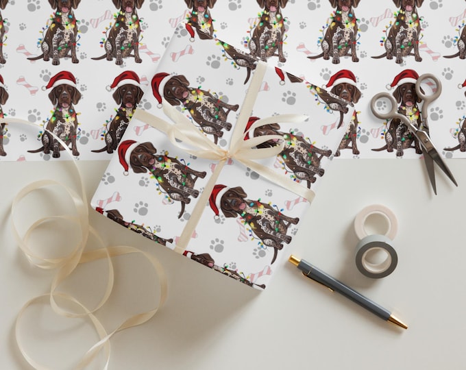 GSP Holiday Wrapping Papers, Dog Lover Christmas Gift Wrap, Puppy Themed Holiday Gift Wrap, Pet Owner Festive Wrapping Paper, Animal Print