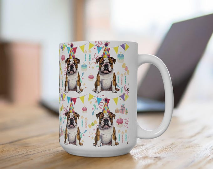English Bulldog Party Ceramic Mug, 11oz, 15oz - Birthday, Anniversary, Special Gift for Dog Lover, Pet Owners, Tea or Coffee Cup - Dog Theme