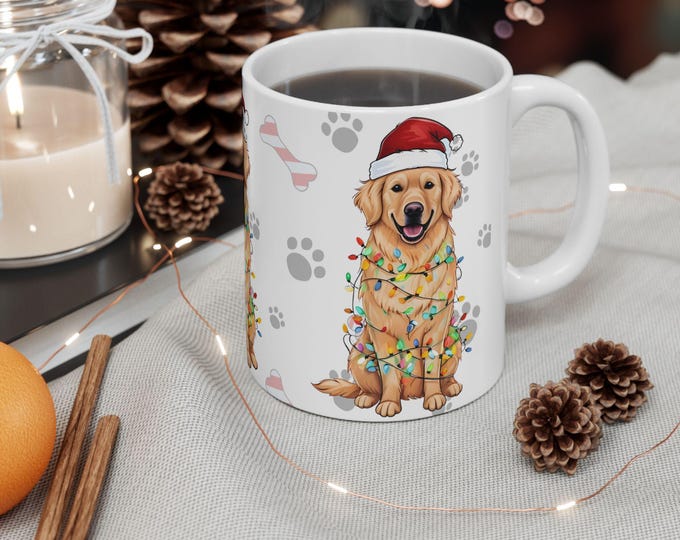 Golden Retriever Christmas Ceramic Mug, 11oz, 15oz - Holiday Gift for Dog Lovers, Pet Owners, Coffee Lovers - Dog Breed Mug