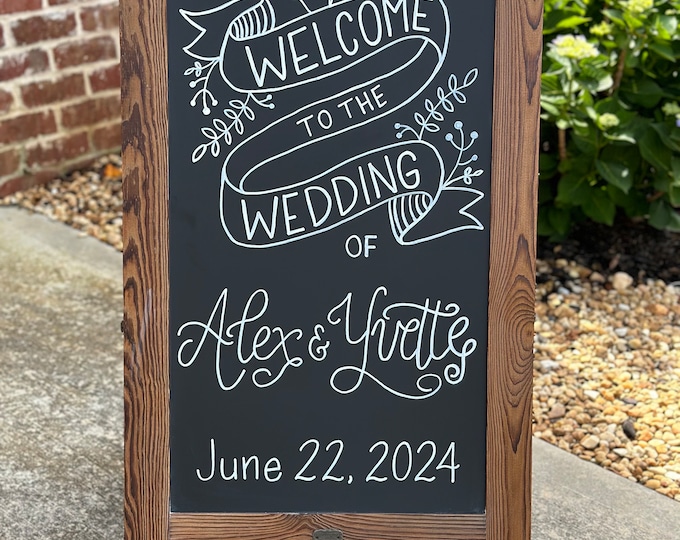 Custom Welcome Sidewalk Chalkboard Sign | Wedding, Bridal Shower, Engagement Party | Magnetic Wood A-Frame, Easel, Sandwich Chalkboard Sign