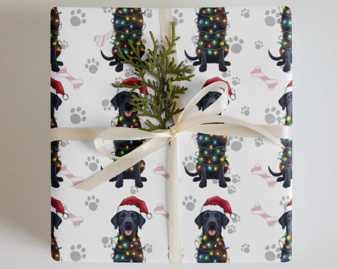 Black Lab, Labrador Retriever Christmas Wrapping Paper, Holiday Gift Wrap, Gift Wrapping Sheet or Roll, Dog Lover Present Wrapping