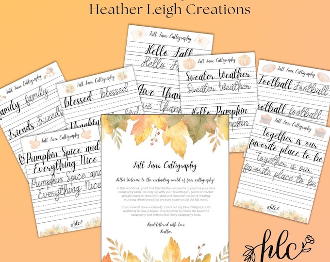 Fall, Thanksgiving, Autumn Themed Faux Calligraphy Workbook | Perfect for Beginners | Practice Sheets and Tips