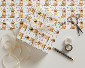 Golden Retriever Wrapping Paper | Dog Lover Birthday Gift Wrap (Set of 3 Sheets)