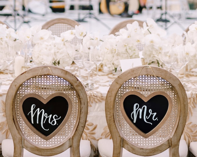 Custom Small Chalkboard Heart Hanging Sign | Wedding, Mr and Mrs, Bride and Groom, Save the Date, Bridal Shower, Monogram, Personalized Gift