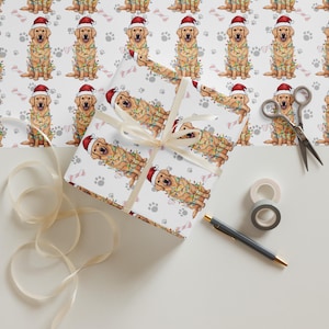Golden Retriever Christmas Wrapping Paper, Holiday Gift Wrap with Puppy Design, Gift Wrapping Sheets, Dog Lover Present Wrapping