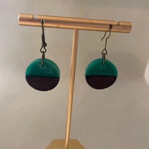 Turquoise Resin and Walnut Round Earring