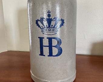 Hofbrauhaus Munchen HB Germany Salt Glaze Stoneware Beer Stein 1L Vintage Crown