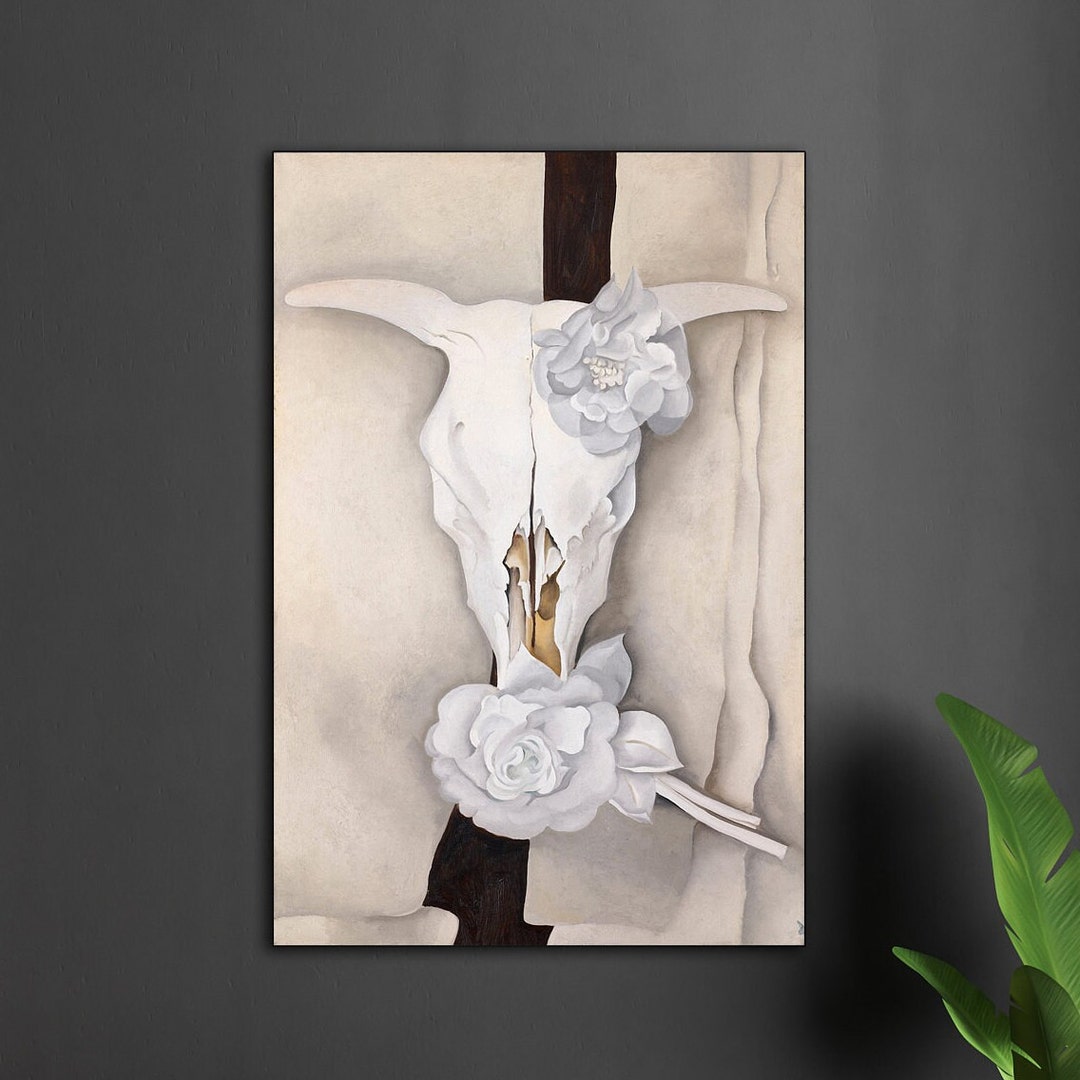 Cows Skull With Calico Roses Canvas Wall Art Giclee Fine Art Etsy