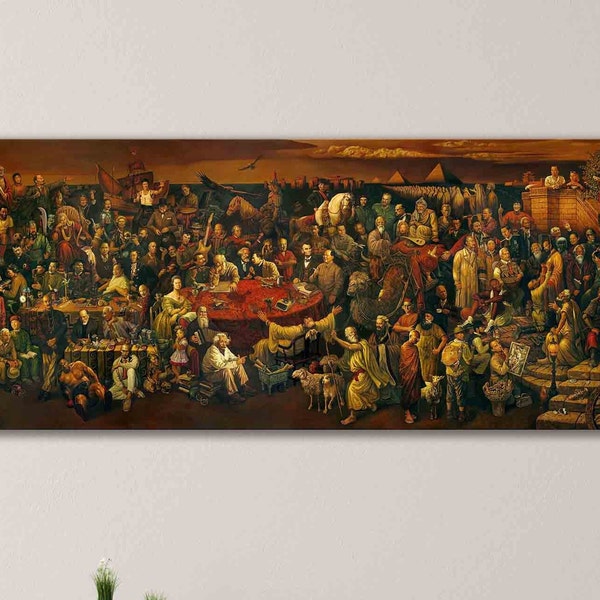 103 Famous People Historical Canvas Wall Art - Discussing the Divine Comedy with Dante, Top Political Icons, Panoramic Canvas Wall Decor