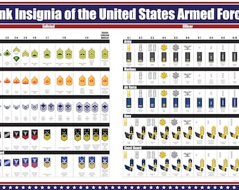 Military Ranks Comparisson US Military Ranks Poster, United States Enlisted and Officer Insignia ...
