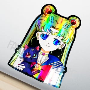Pegatinas holográficas de chica de anime / Pegatina de anime para coche / Calcomanía de anime impermeable