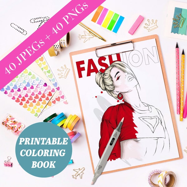 Digital Fashion Girls Coloring Book/ Printable fashion coloring page/ Procreate Fashion Printable Illustration + Procreate Fashion Brush Set