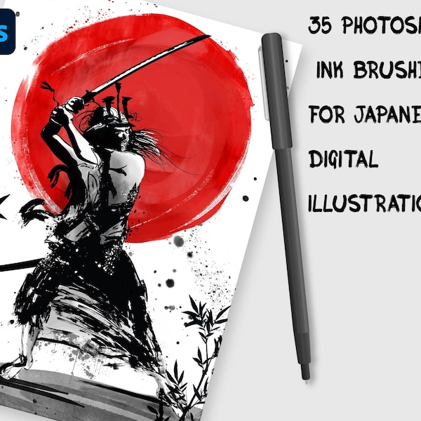 Photoshop Ink Brushes zum Erstellen atemberaubender japanisch inspirierter digitaler Kunst + Bonus 6 digitale Aquarellblätter