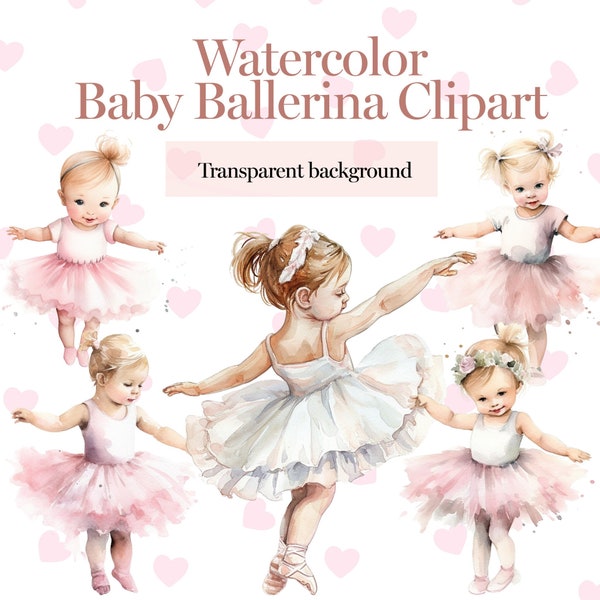 Baby Ballerina Clipart - Cute Ballet Clipart - Watercolor Pink Ballerina - Tutu girls clipart -  PNG - Full Commercial Use