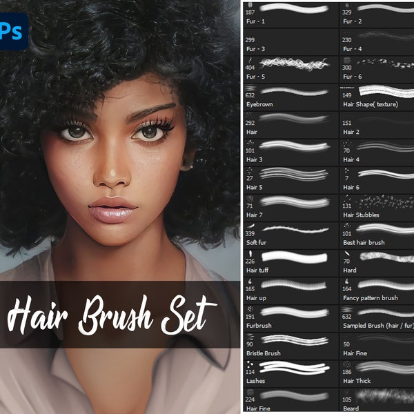 62 Photoshop Hair brushes. Clip Studio Paint Hair Brushes (Hair, Fur, Eyebrown, Lashes, Beard)