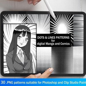Digital Screentones Pack for digital Manga and Comics + 2 screentone brushes - Halftone Set | Suitable for Photoshop and Clip Studio Paint.